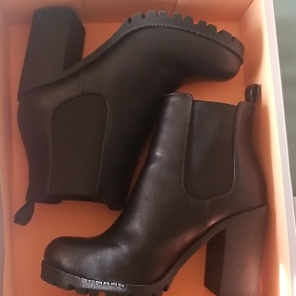 Chunky black heeled boots